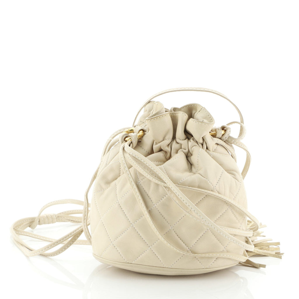 Vintage Drawstring Bucket Bag Quilted Lambskin Mini