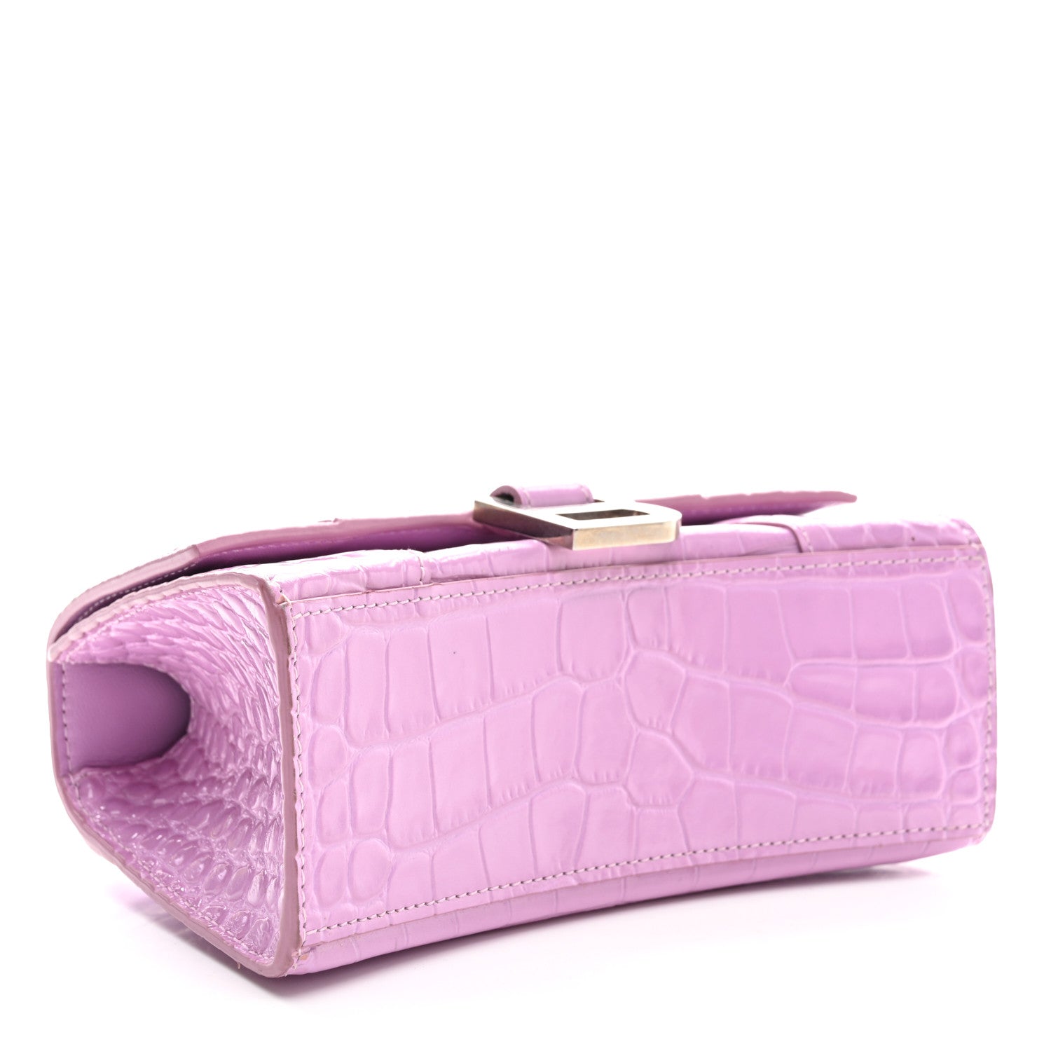 Shiny Calfskin Crocodile Embossed Hourglass Top Handle Bag XS Lilac