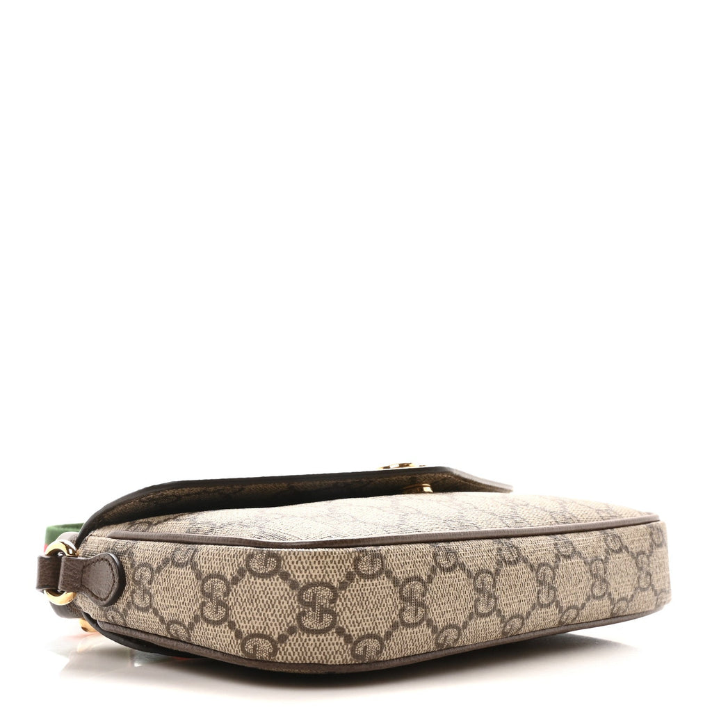 GG Supreme Monogram Textured Dollar Calfskin Web Mini Ophidia Envelope Shoulder Bag Beige Ebony New Acero