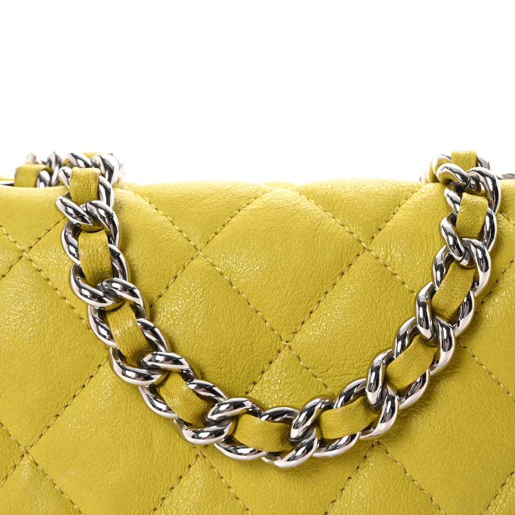 Washed Lambskin Quilted Mini Chain Around Flap Yellow