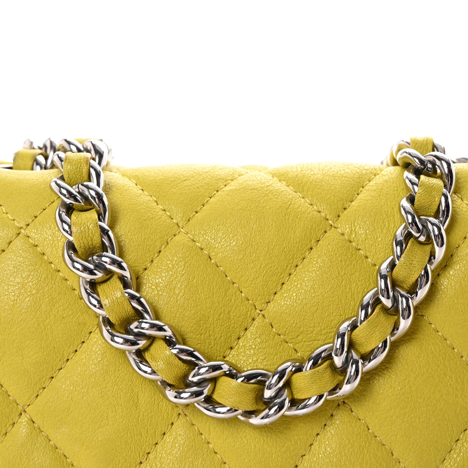 Washed Lambskin Quilted Mini Chain Around Flap Yellow