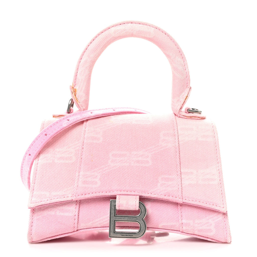 Washed Denim BB Monogram Hourglass Top Handle Bag XS Pink