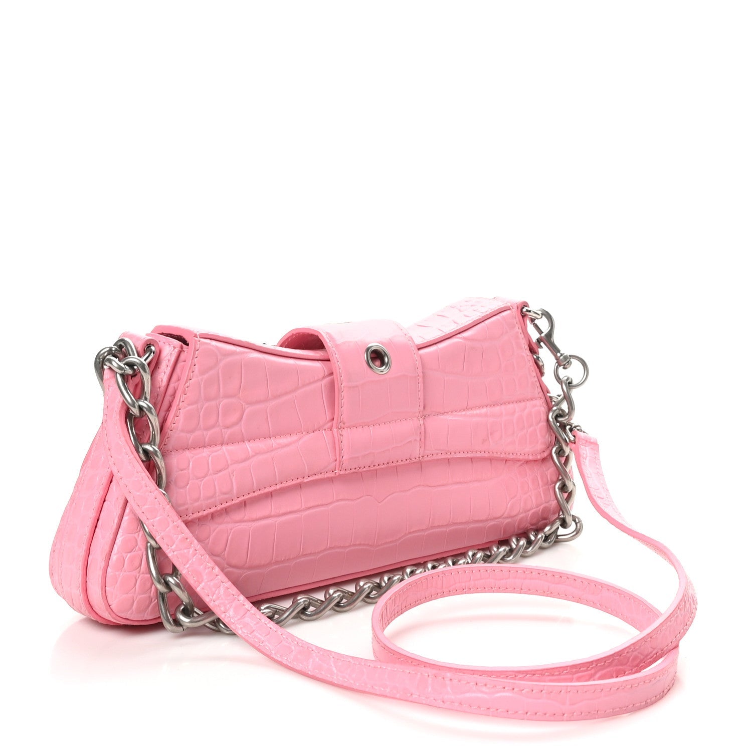 Calfskin Crocodile Embossed Small Lindsay Shoulder Bag Sweet Pink