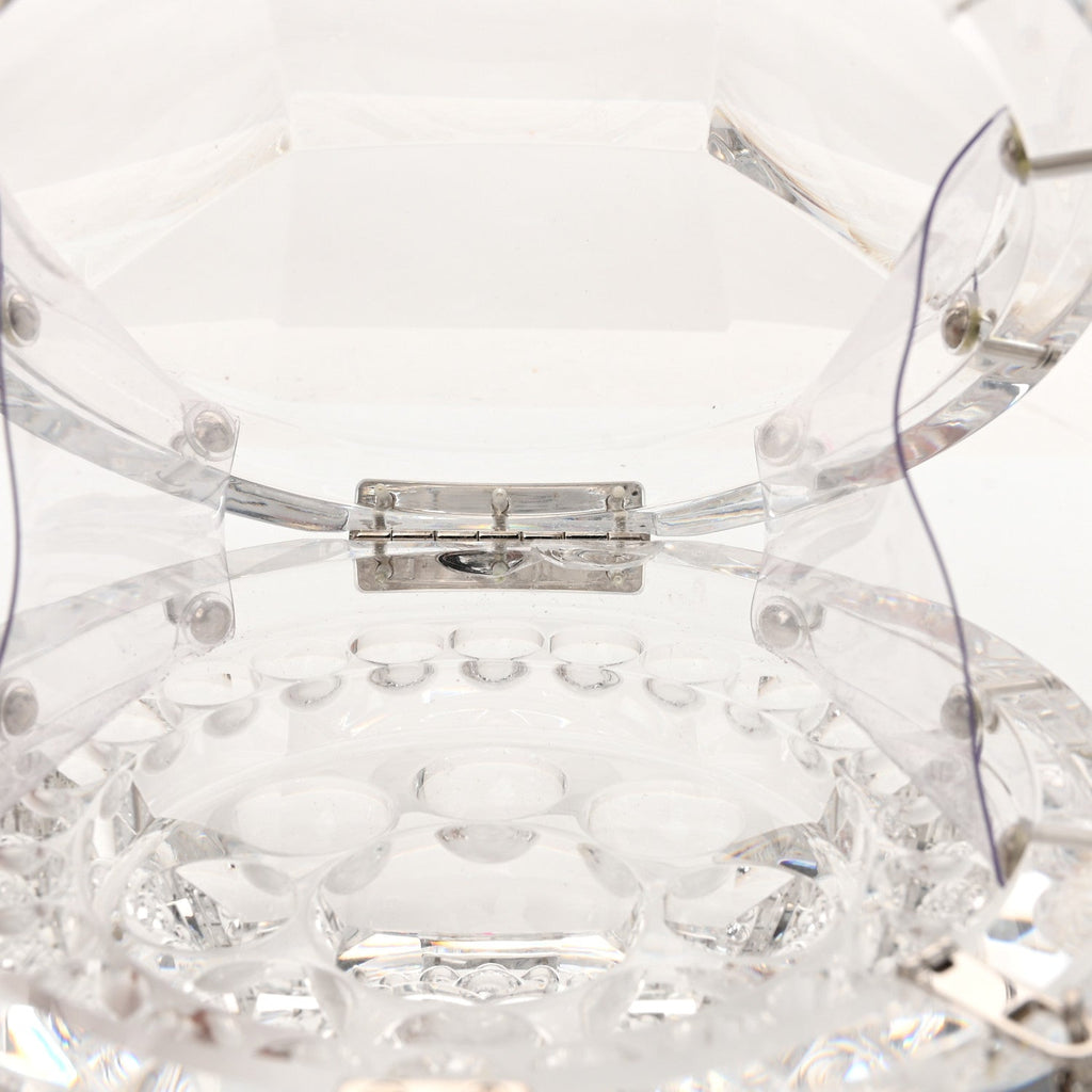 Transparent Lucite Round CC Minaudiere Clutch White