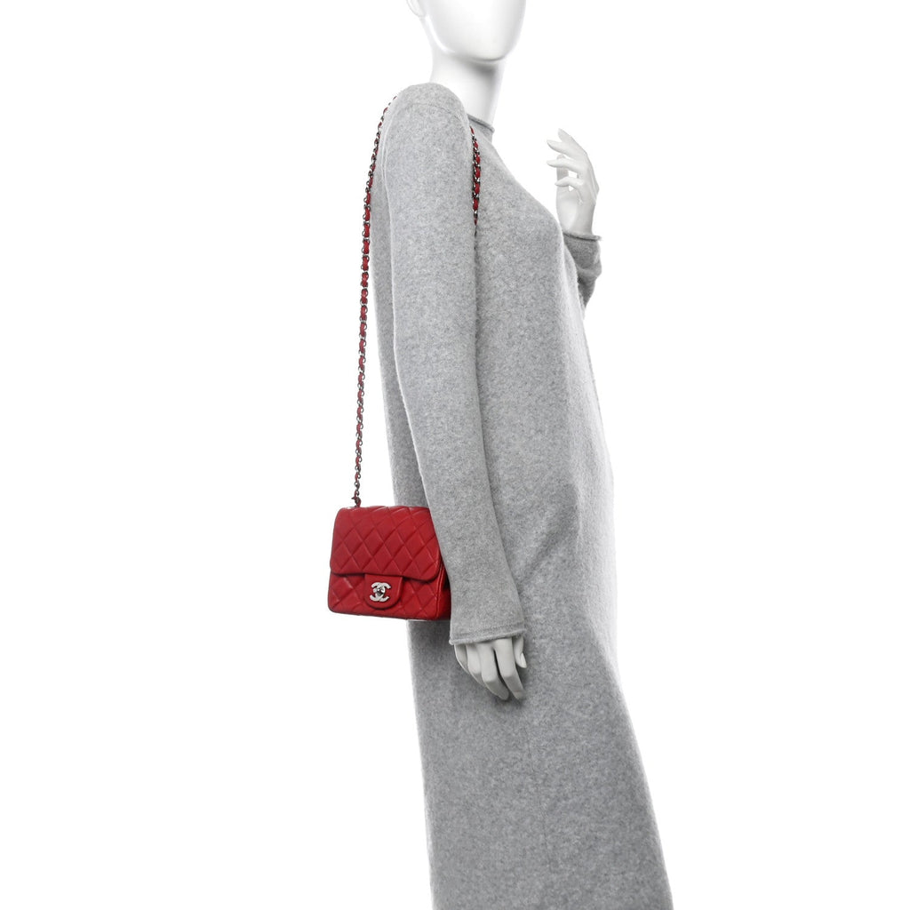 Lambskin Quilted Mini Square Flap Red