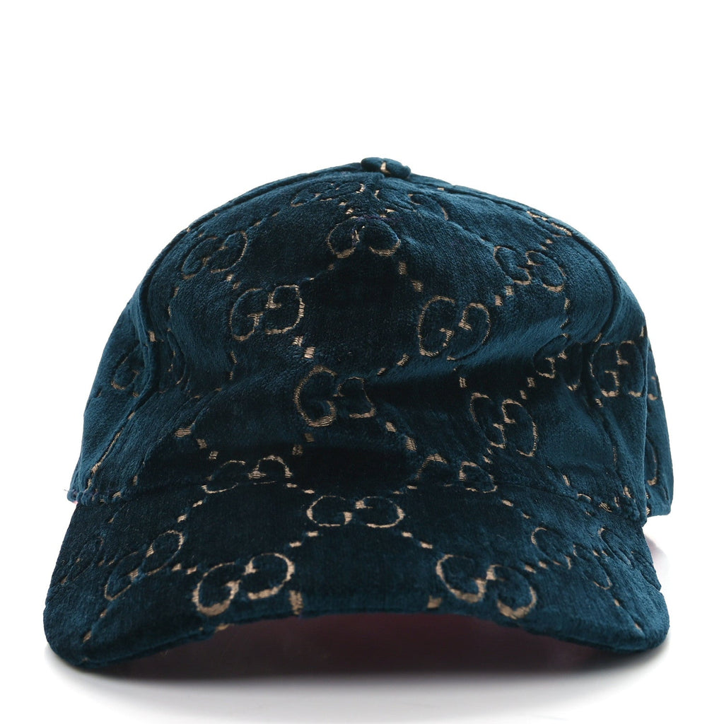 Velvet GG Monogram Baseball Hat M Blue