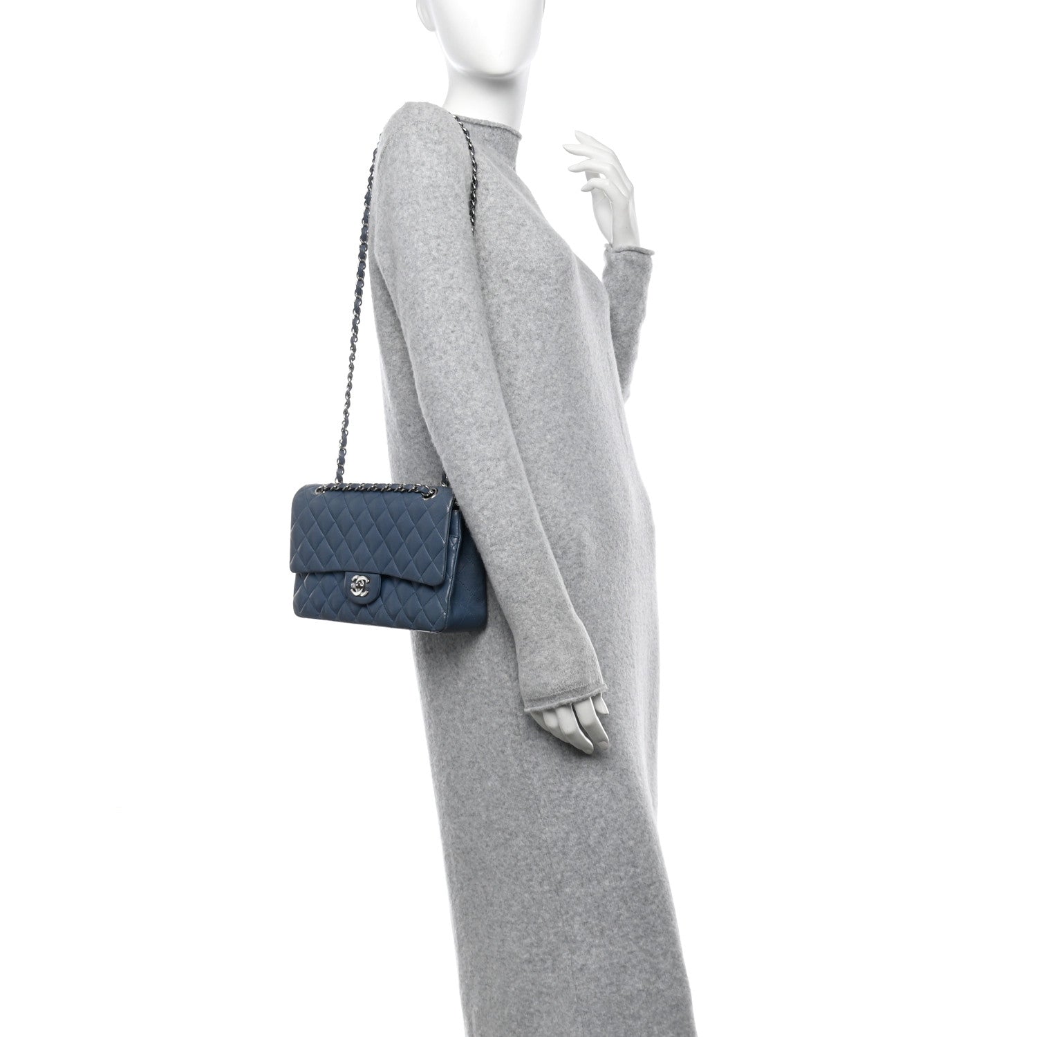 Lambskin Quilted Medium Double Flap Blue
