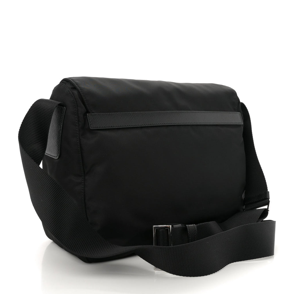 Tessuto Nylon Saffiano Double Buckle Messenger Shoulder Bag Black