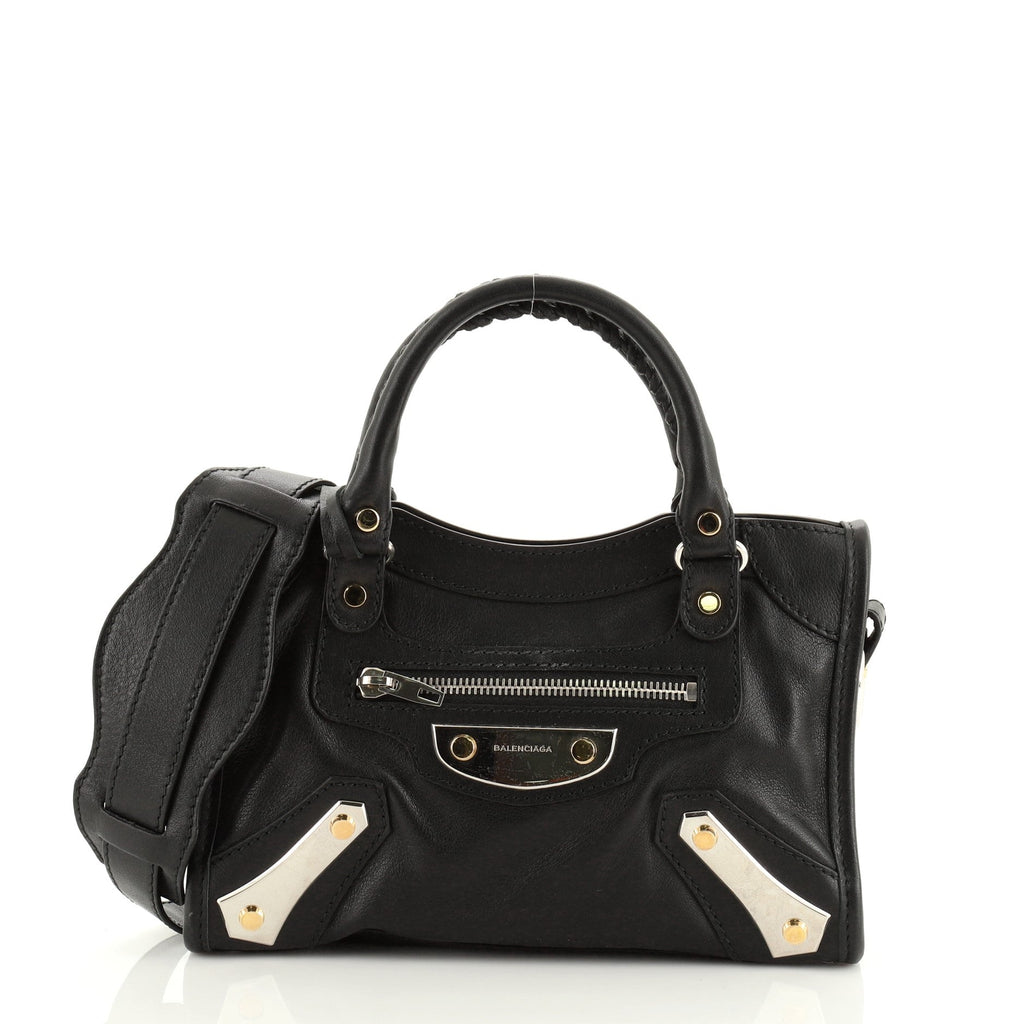 City Metal Plate Flat Studs Bag Leather Mini