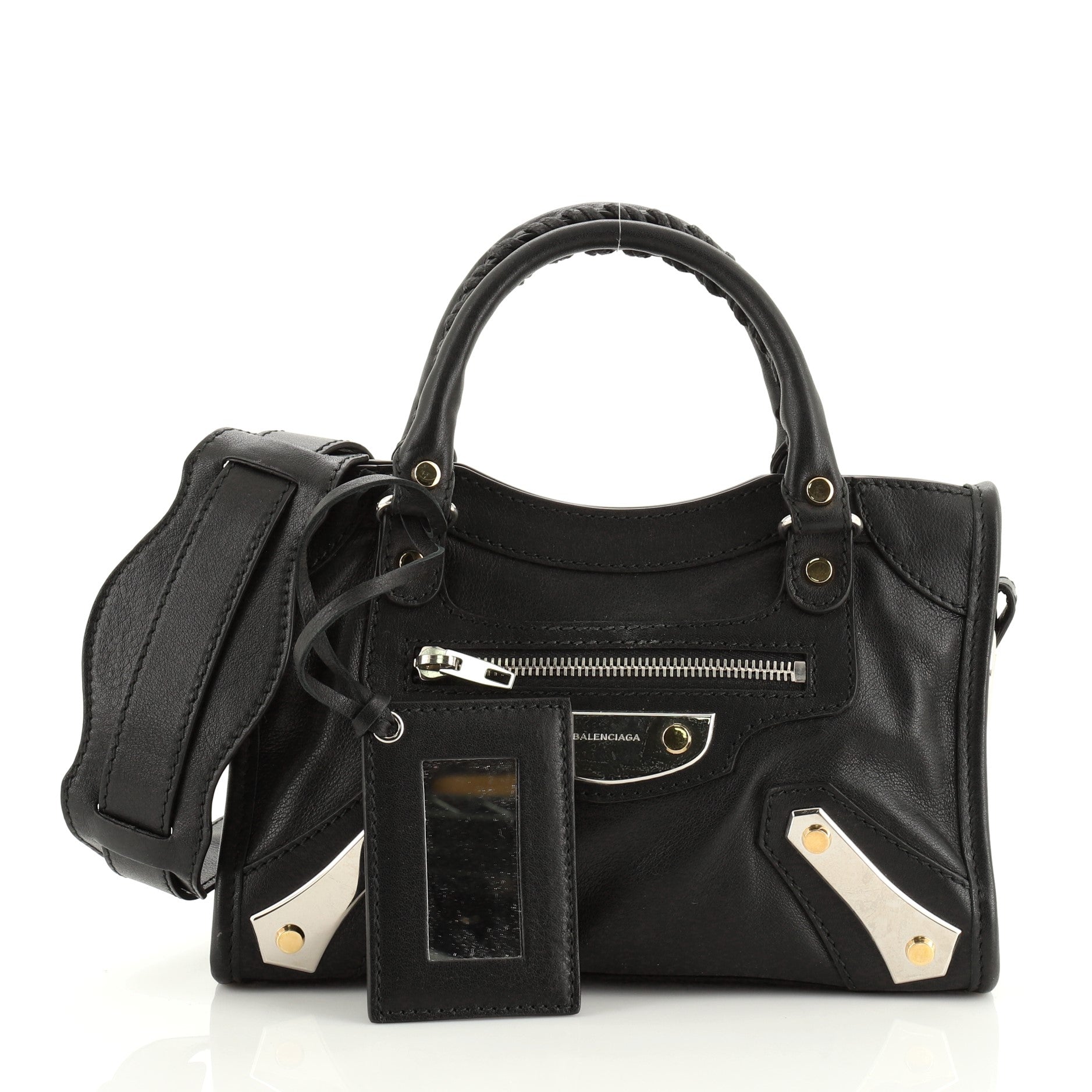 City Metal Plate Flat Studs Bag Leather Mini