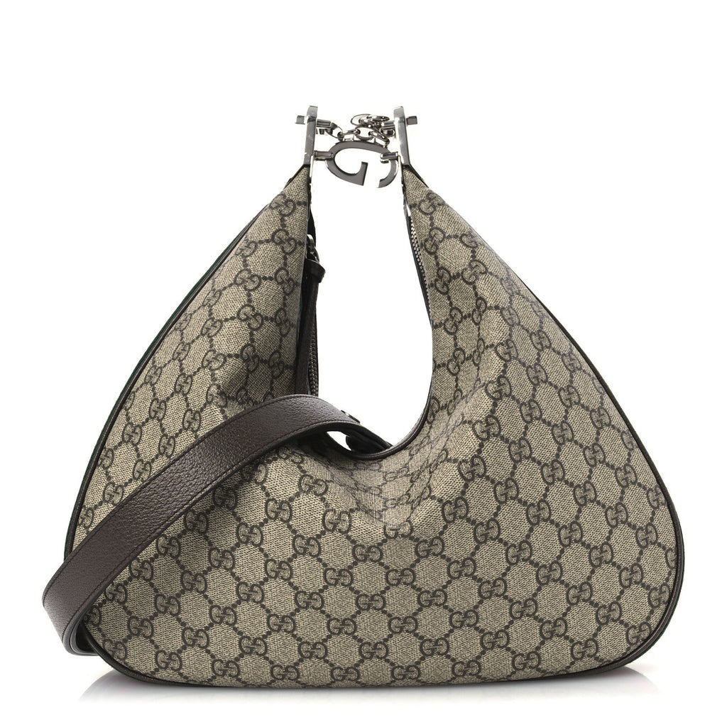 GG Supreme Monogram Textured Calfskin Web Large Attache Shoulder Bag Beige Ebony New Acero