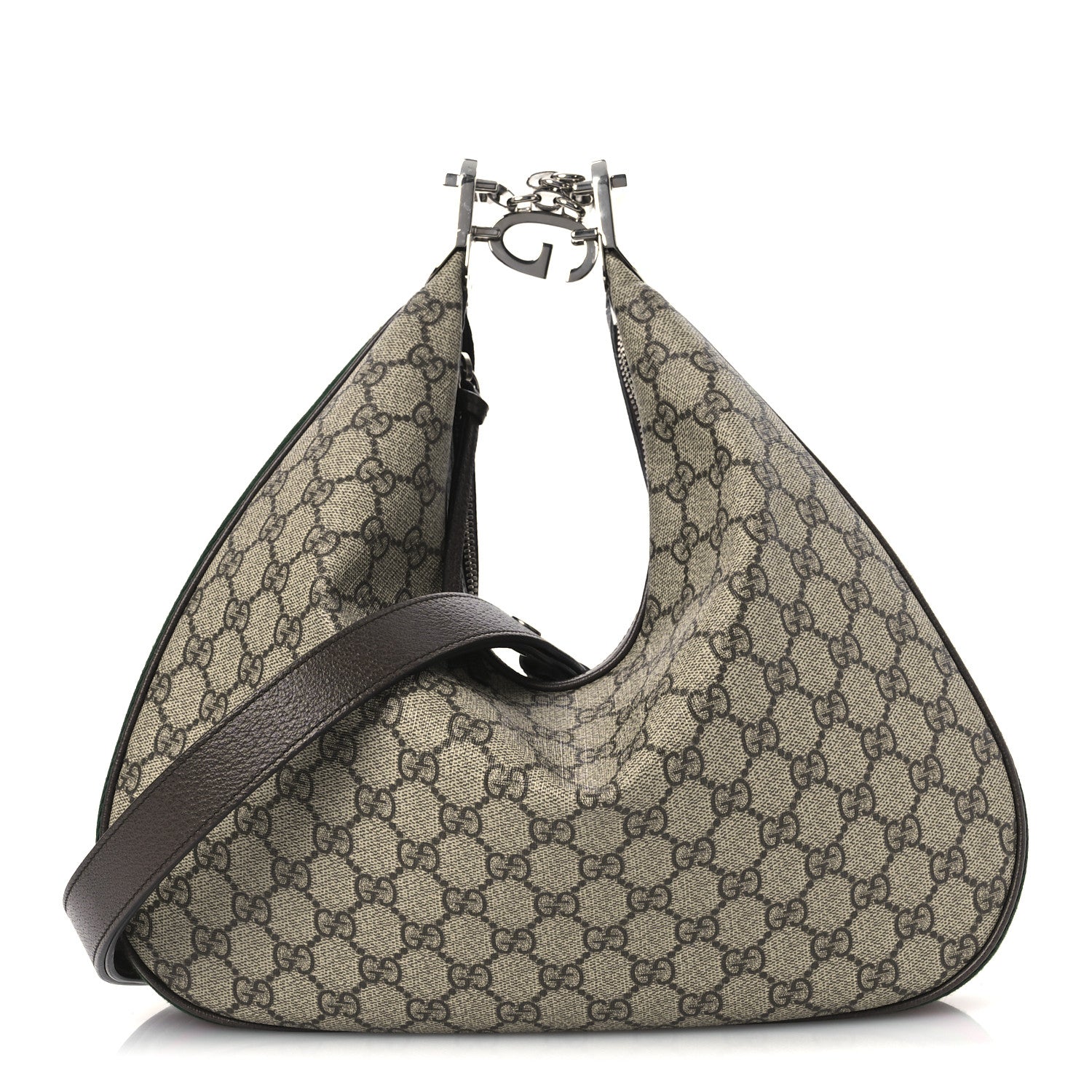 GG Supreme Monogram Textured Calfskin Web Large Attache Shoulder Bag Beige Ebony New Acero