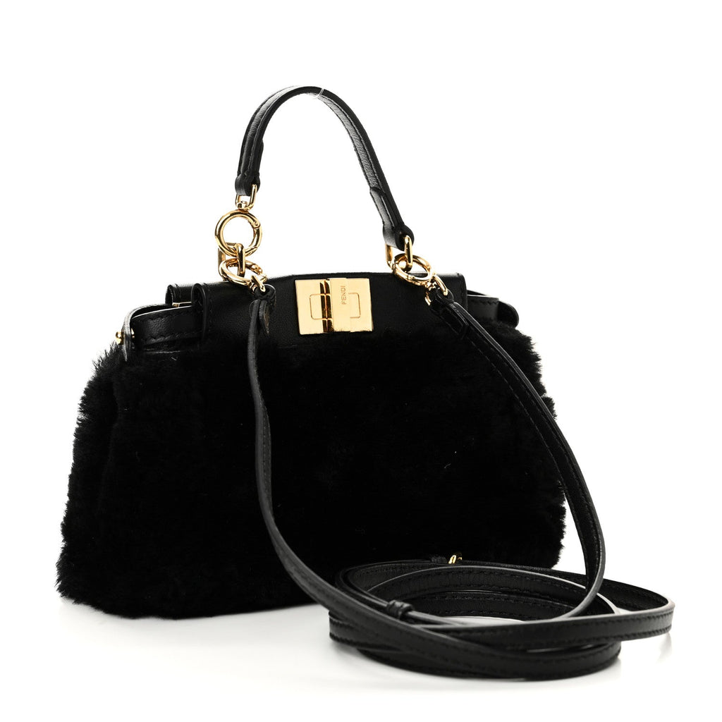 Shearling Shiny Nappa Micro Peekaboo Iconic Satchel Black