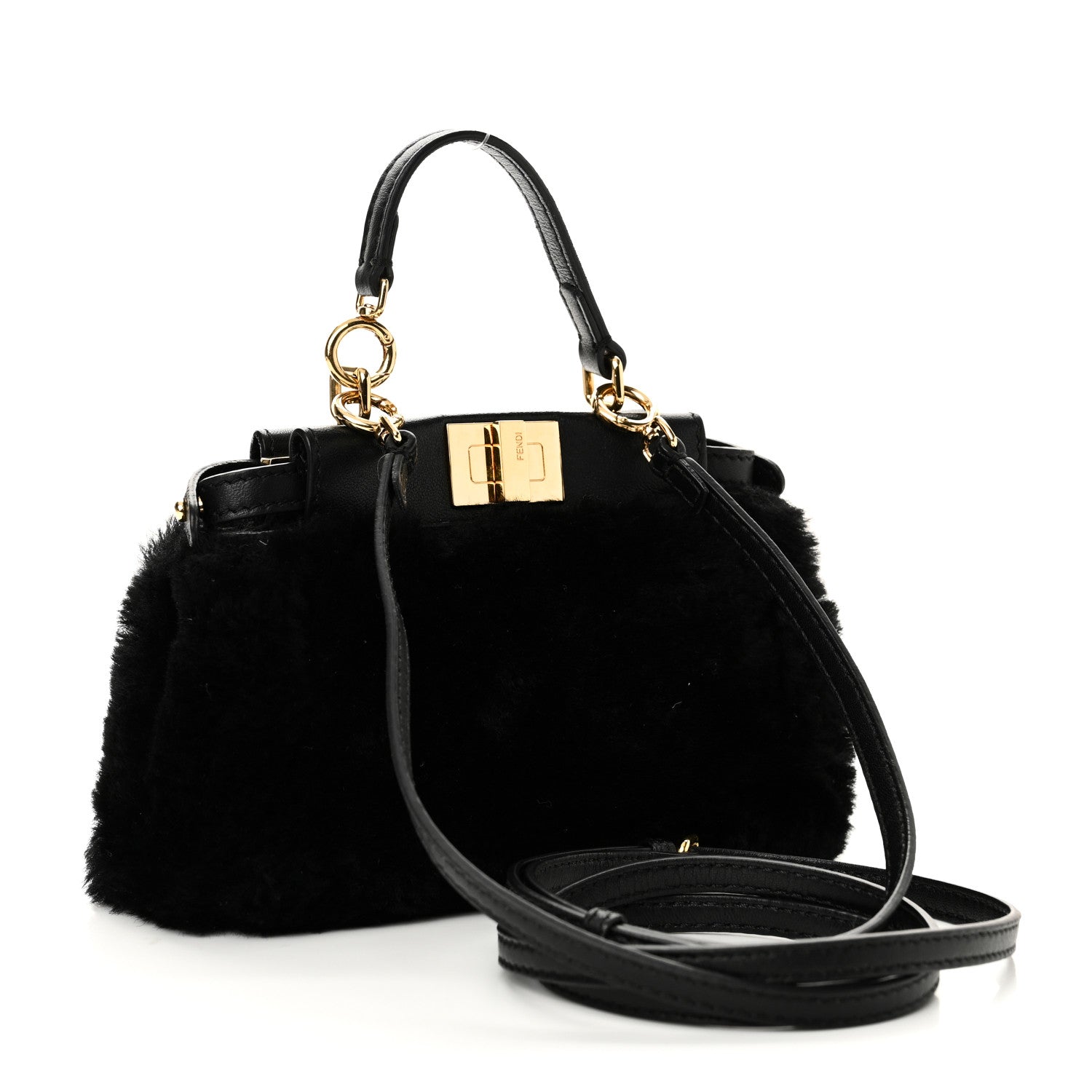 Shearling Shiny Nappa Micro Peekaboo Iconic Satchel Black