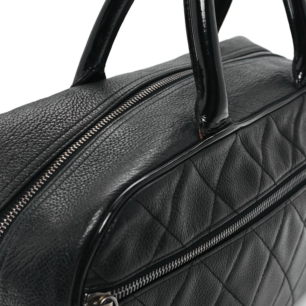 Calfskin Patent Quilted Bowler Black