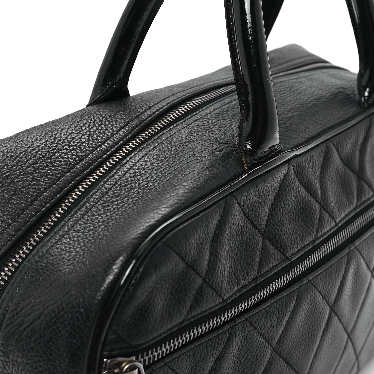 Calfskin Patent Quilted Bowler Black