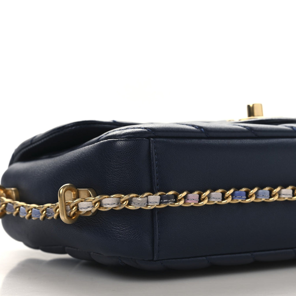Lambskin Chevron Quilted Mini Chain Around Rectangular Flap Blue