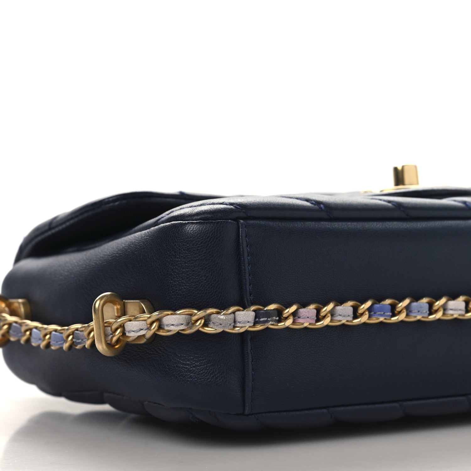 Lambskin Chevron Quilted Mini Chain Around Rectangular Flap Blue