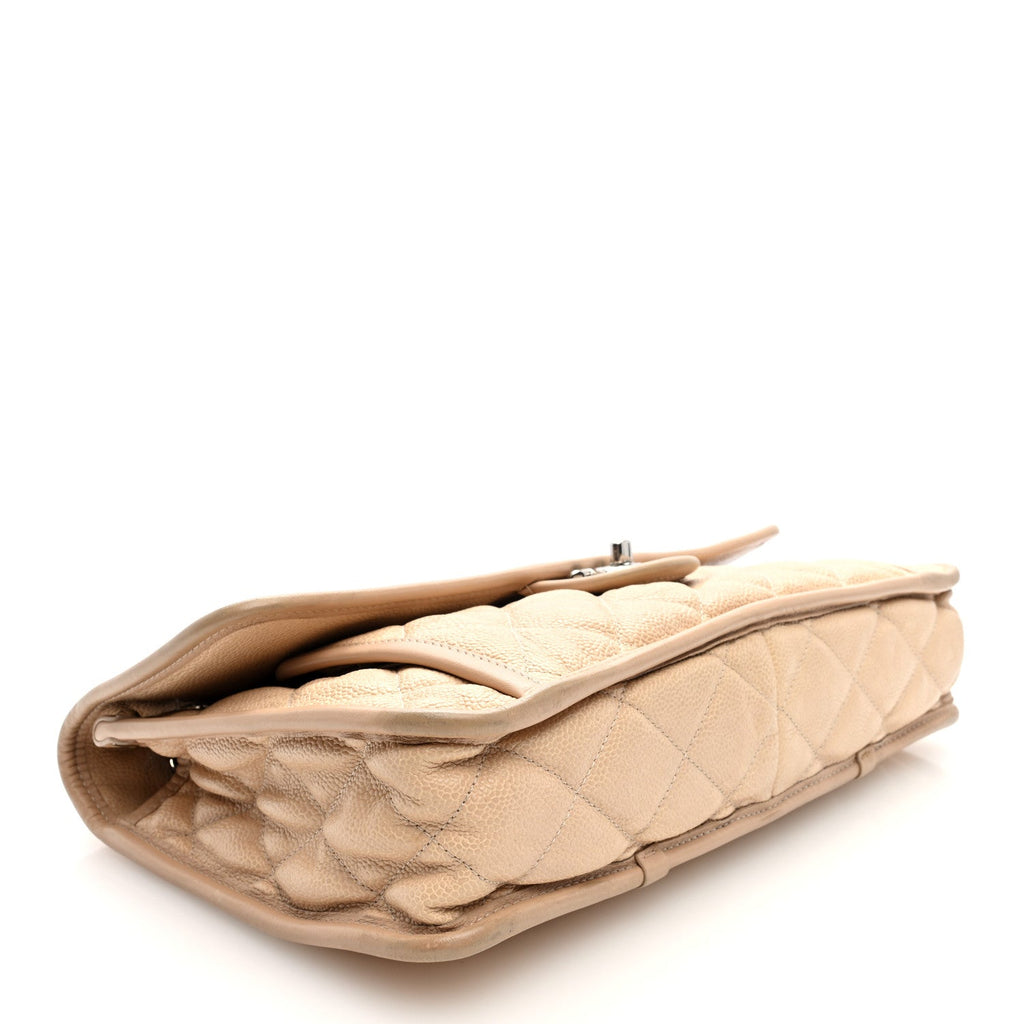 Caviar Quilted Large French Riviera Flap Beige
