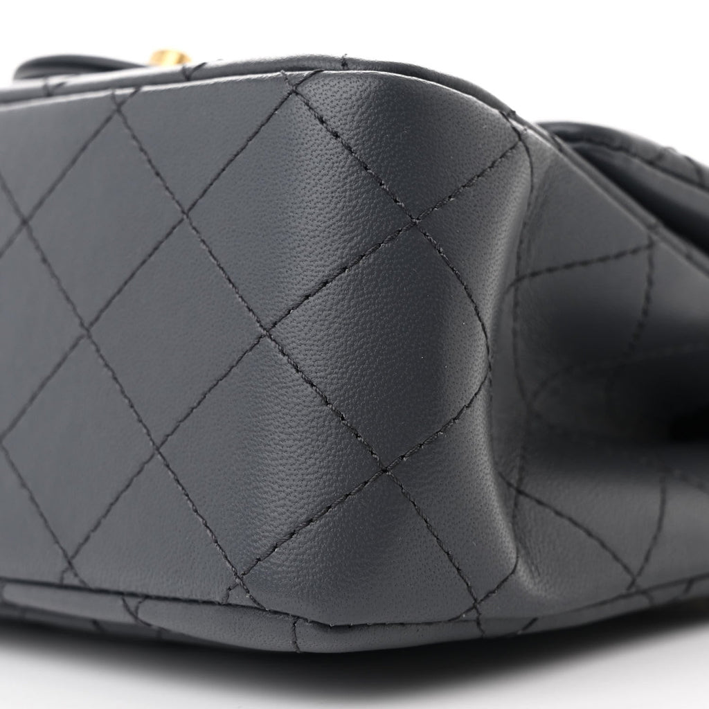 Lambskin Quilted Mini Pearl Crush Flap Dark Grey