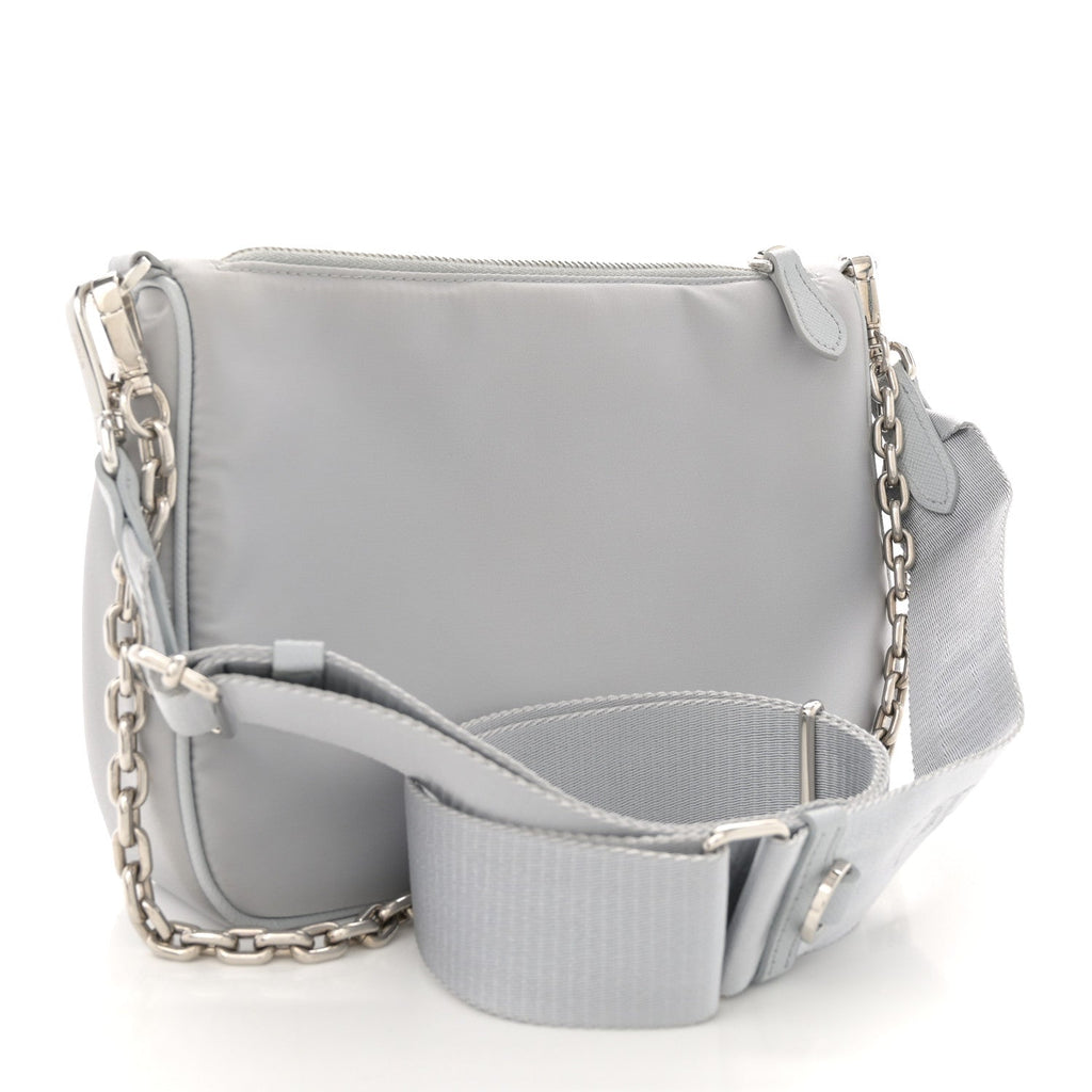 Re-Nylon Saffiano Double Pouch Shoulder Bag Fiordaliso