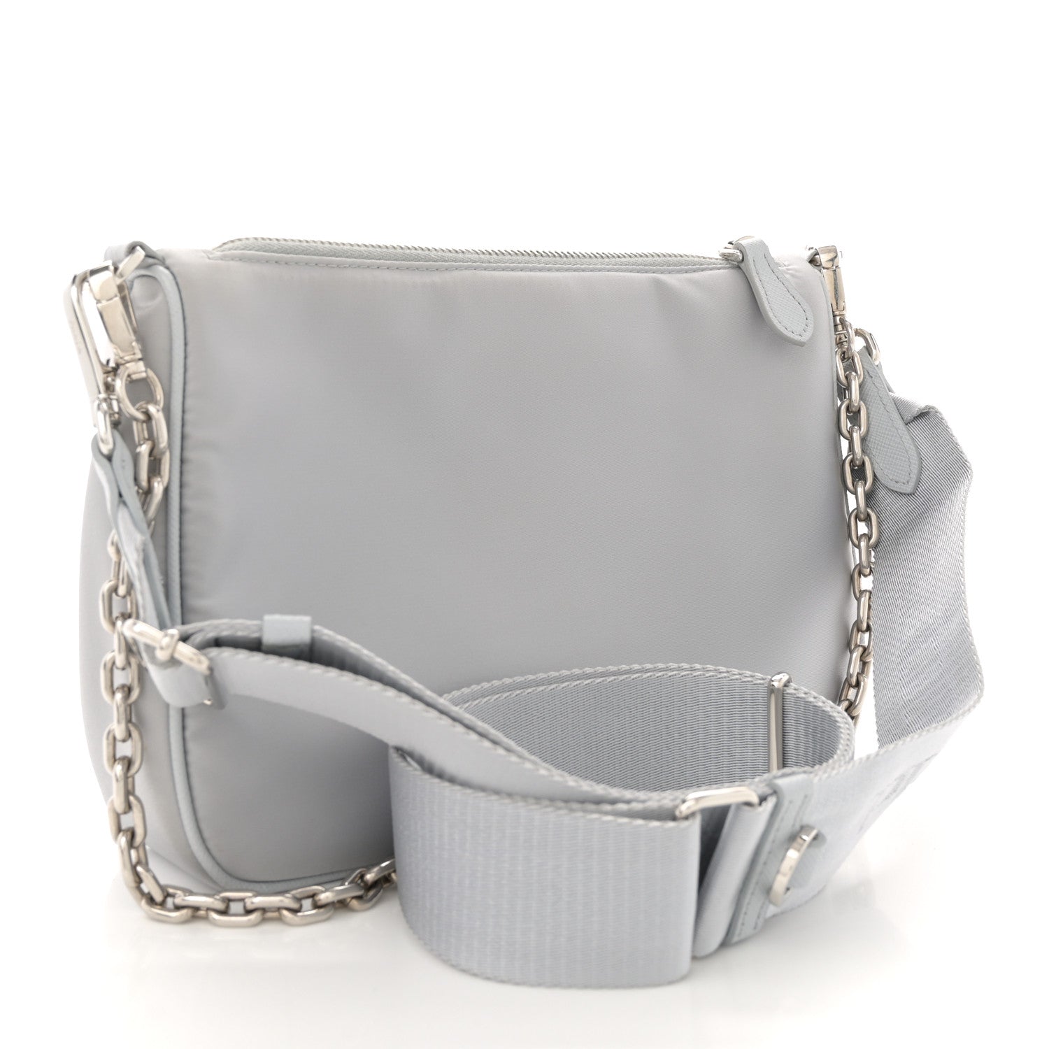 Re-Nylon Saffiano Double Pouch Shoulder Bag Fiordaliso