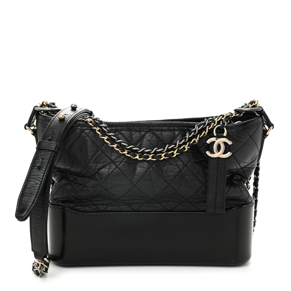 Aged Calfskin Quilted Small Gabrielle Logo Hobo Black