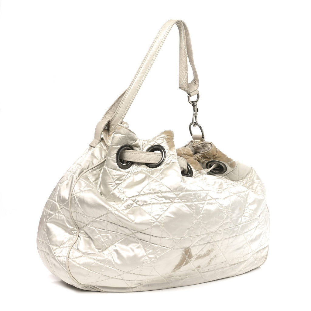Nylon Cannage Drawstring Bag White