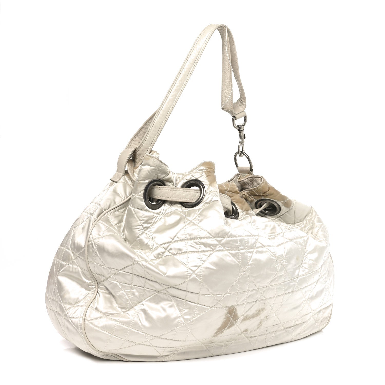 Nylon Cannage Drawstring Bag White