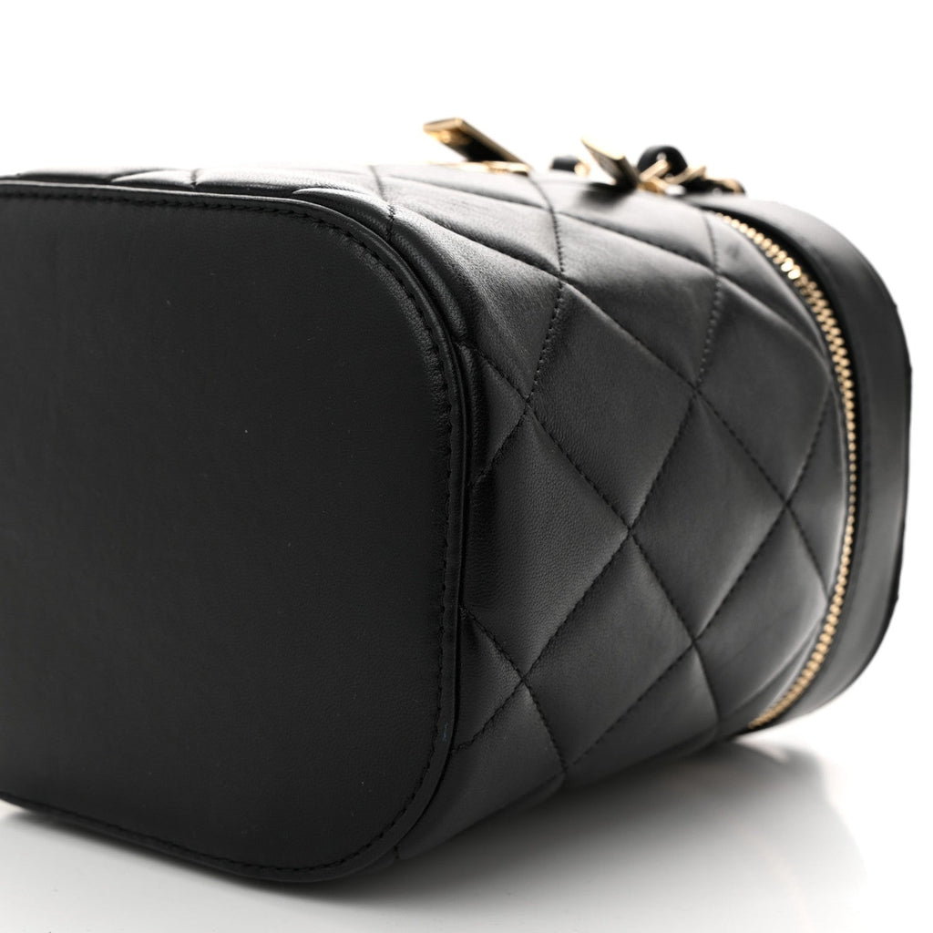 Lambskin Quilted Trendy Vanity Case Black