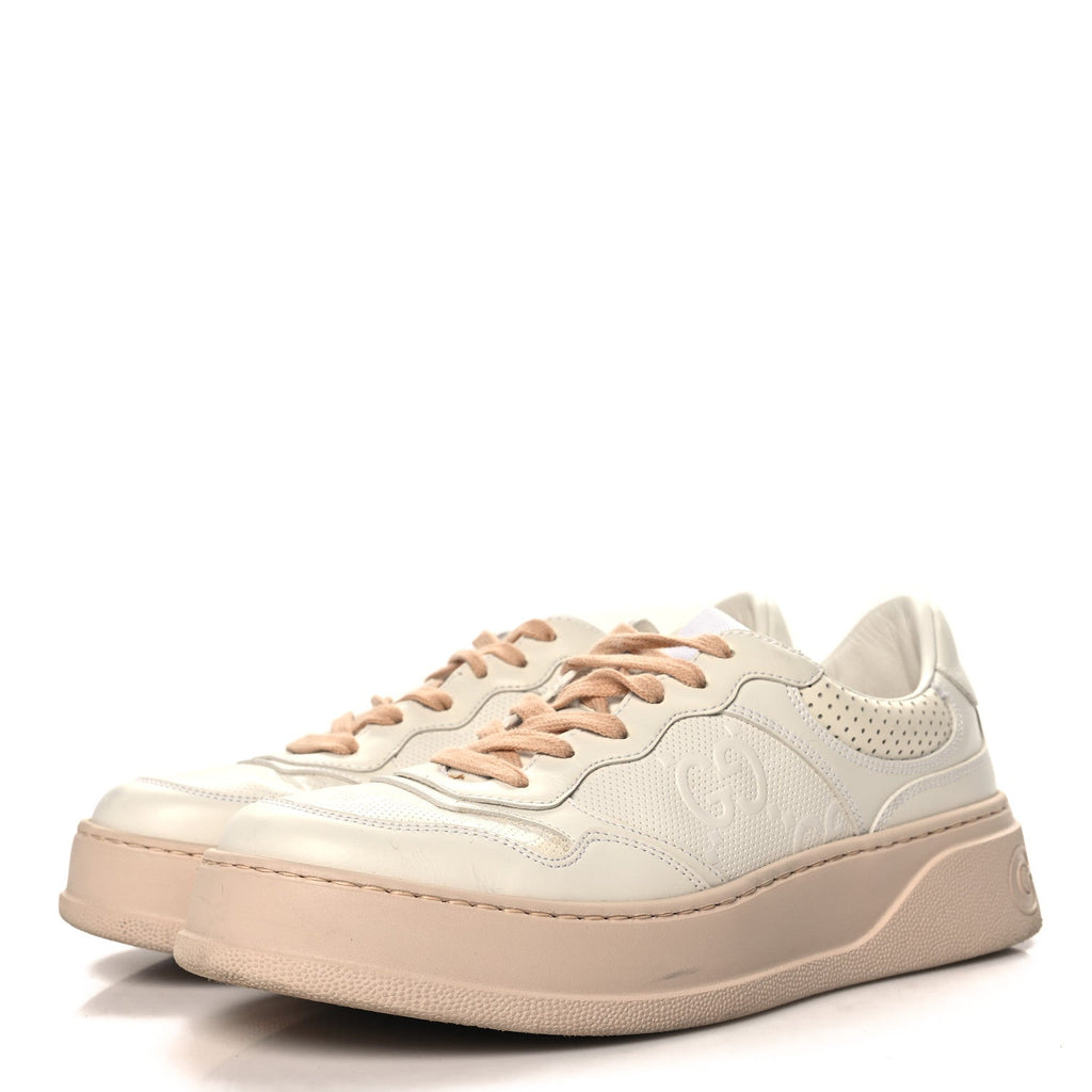 Calfskin GG Tennis Embossed Womens Platform 55mm Sneakers 40 White
