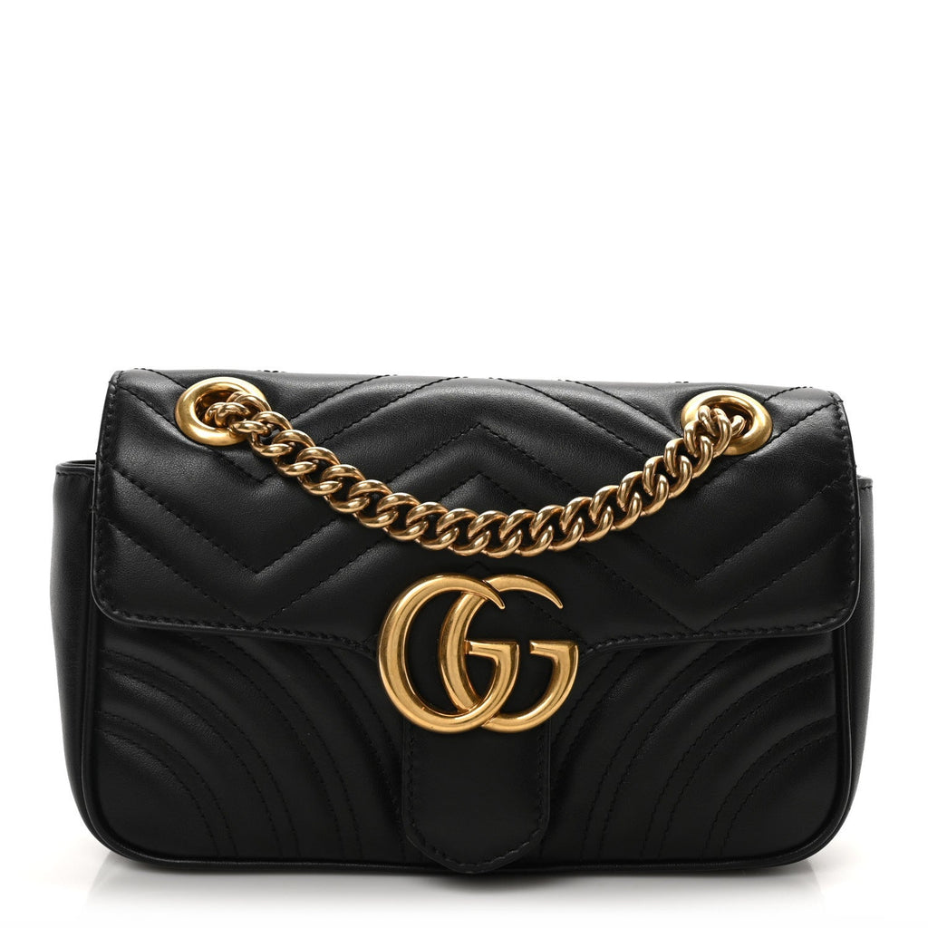Calfskin Matelasse Small GG Marmont Shoulder Bag Black