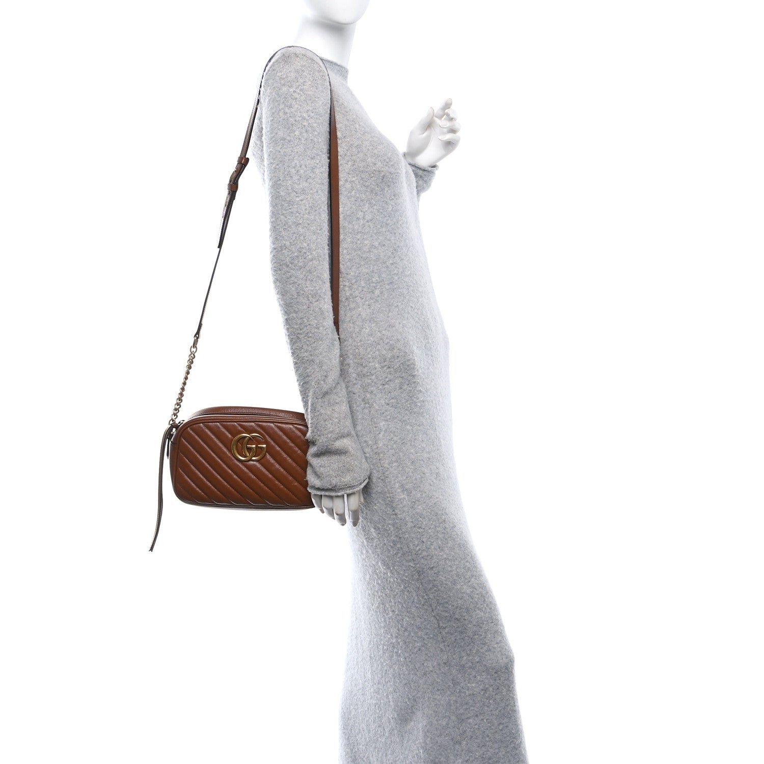 Glazed Calfskin Matelasse Diagonal Small GG Marmont Chain Shoulder Bag Cuir