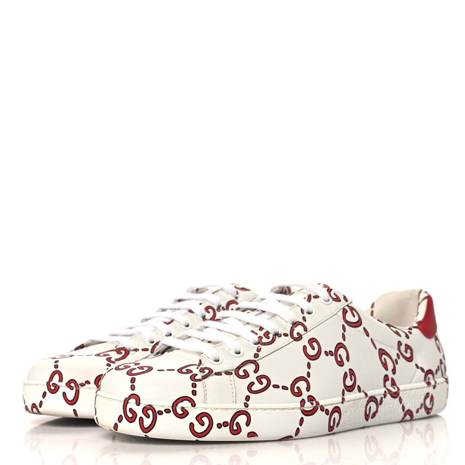 Calfskin GucciGhost Print Mens Ace Sneakers 11 White Hibiscus Red