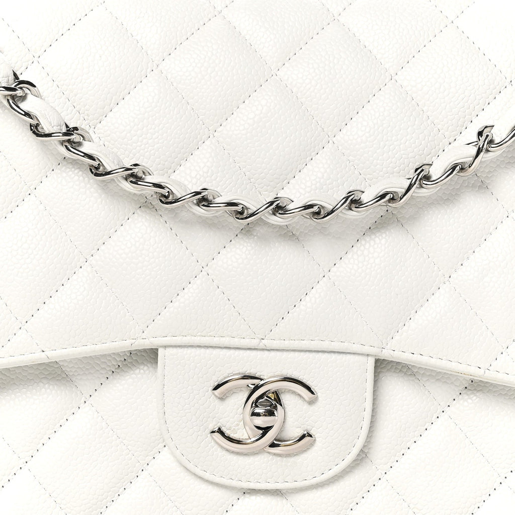 Caviar Quilted Jumbo Double Flap White