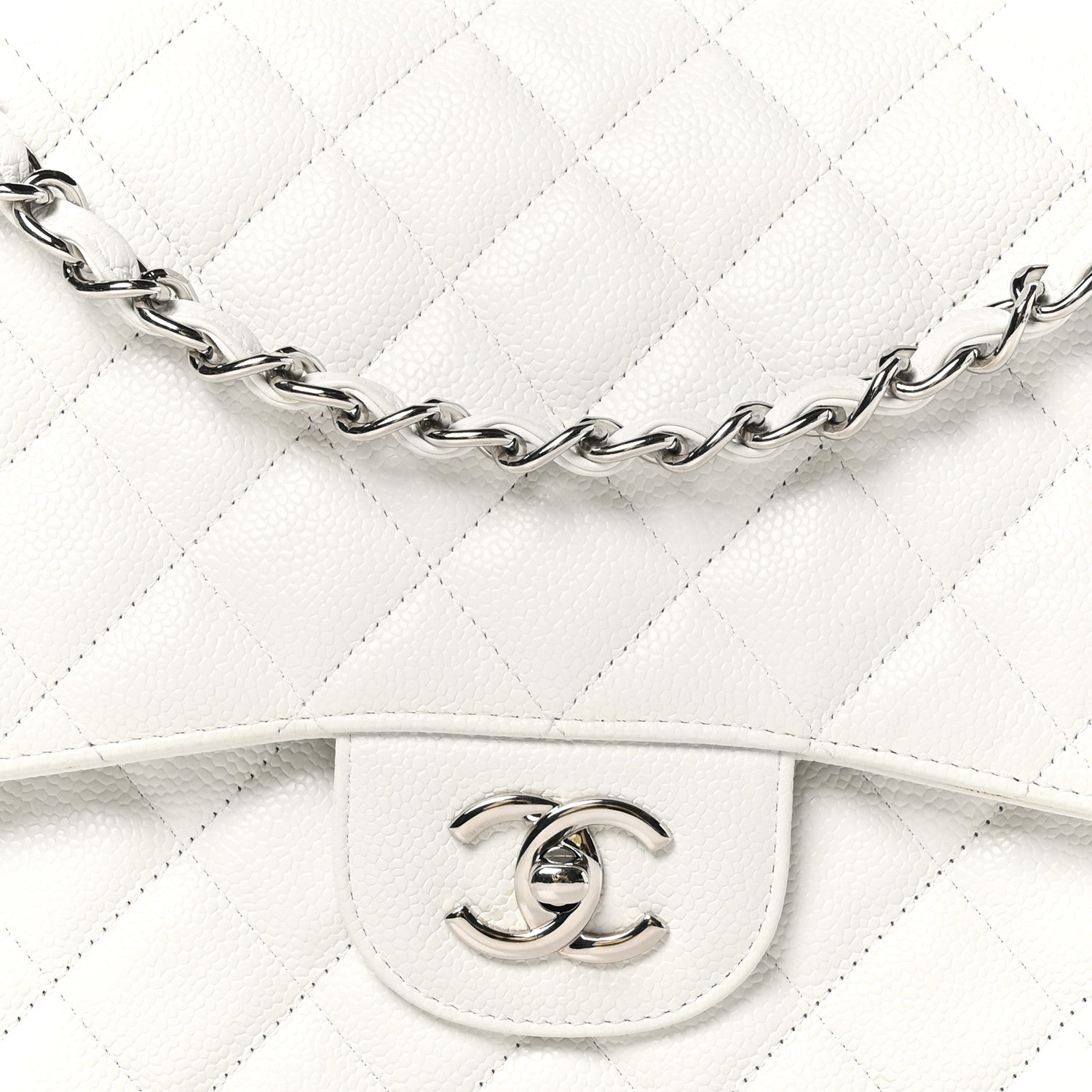 Caviar Quilted Jumbo Double Flap White