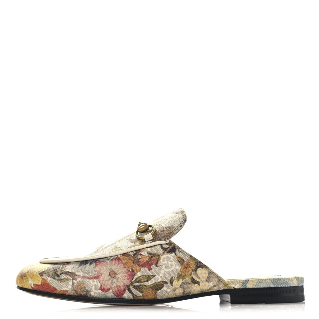 GG Supreme Monogram Malaga Kid Water Flora Womens Princetown Slippers 39 Beige White Multicolor Mystic White
