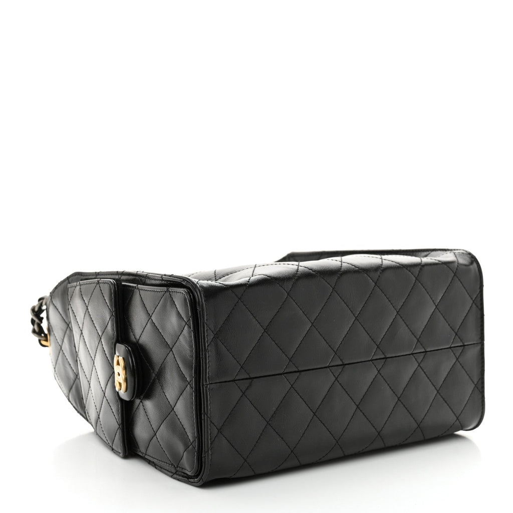 Shiny Crumpled Calfskin Quilted Small Chanel 25 Handbag Black