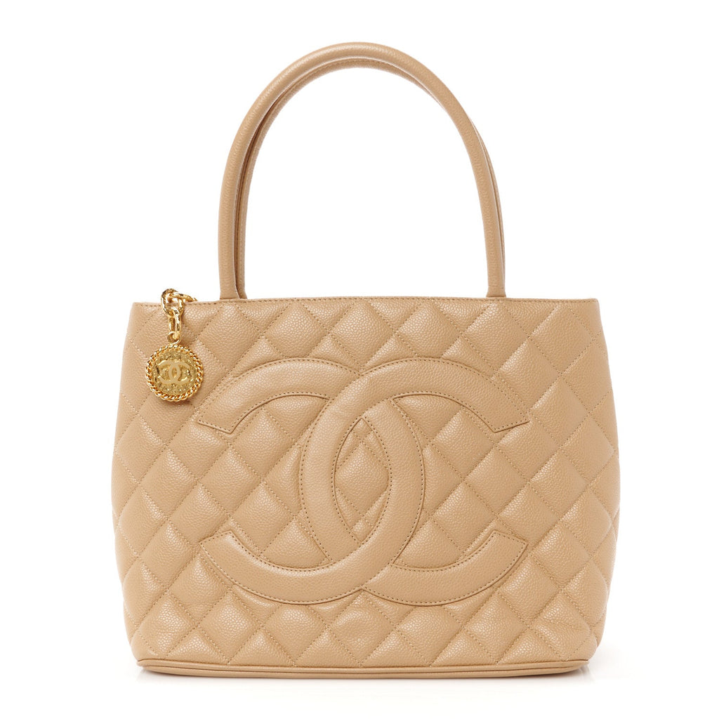 Caviar Quilted Medallion Tote Beige