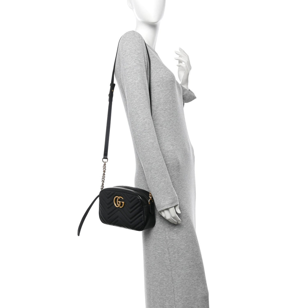 Calfskin Matelasse Small GG Marmont Chain Shoulder Bag Black