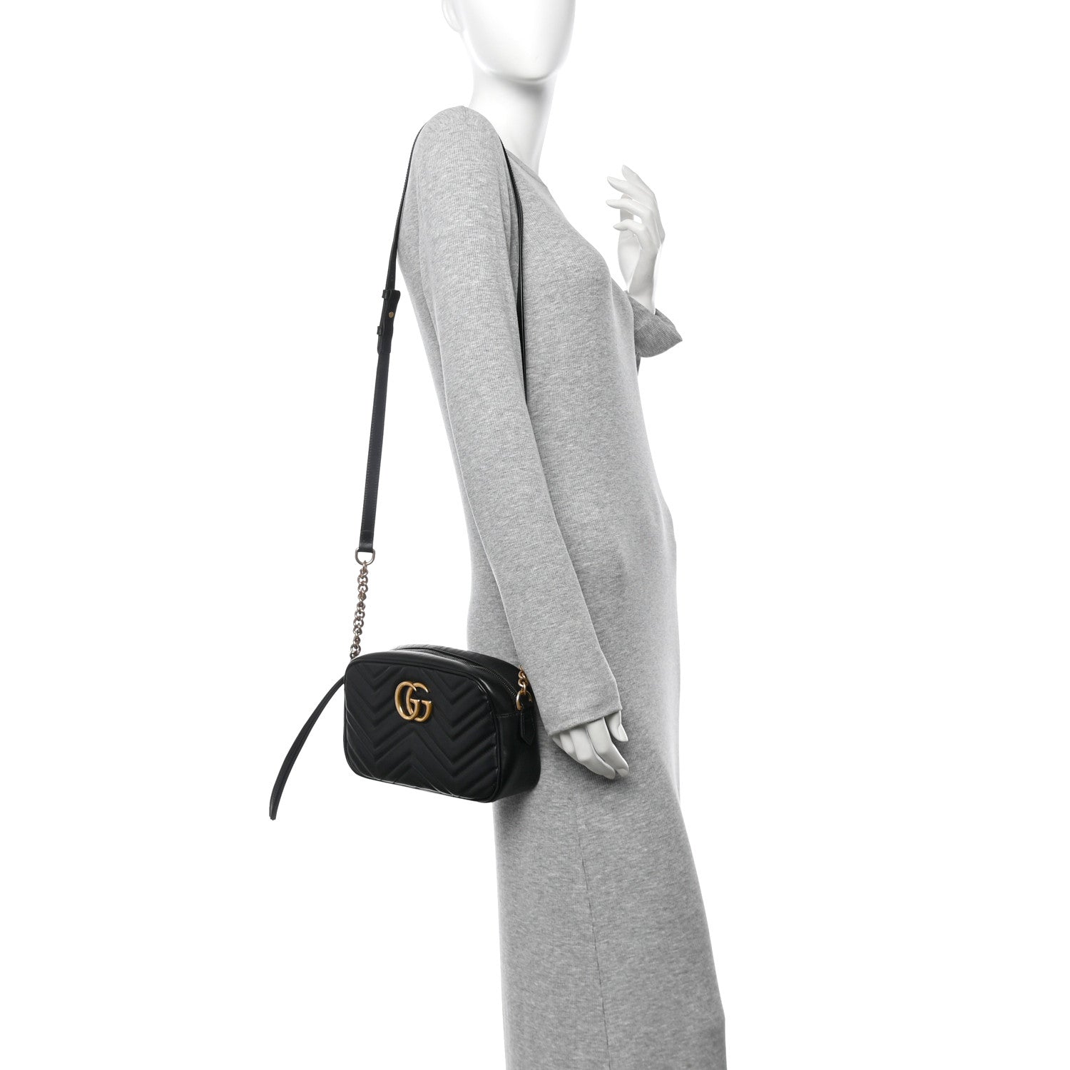 Calfskin Matelasse Small GG Marmont Chain Shoulder Bag Black
