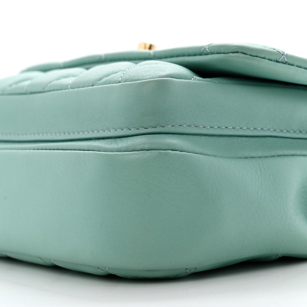 Calfskin Quilted Top Handle Flap Light Blue