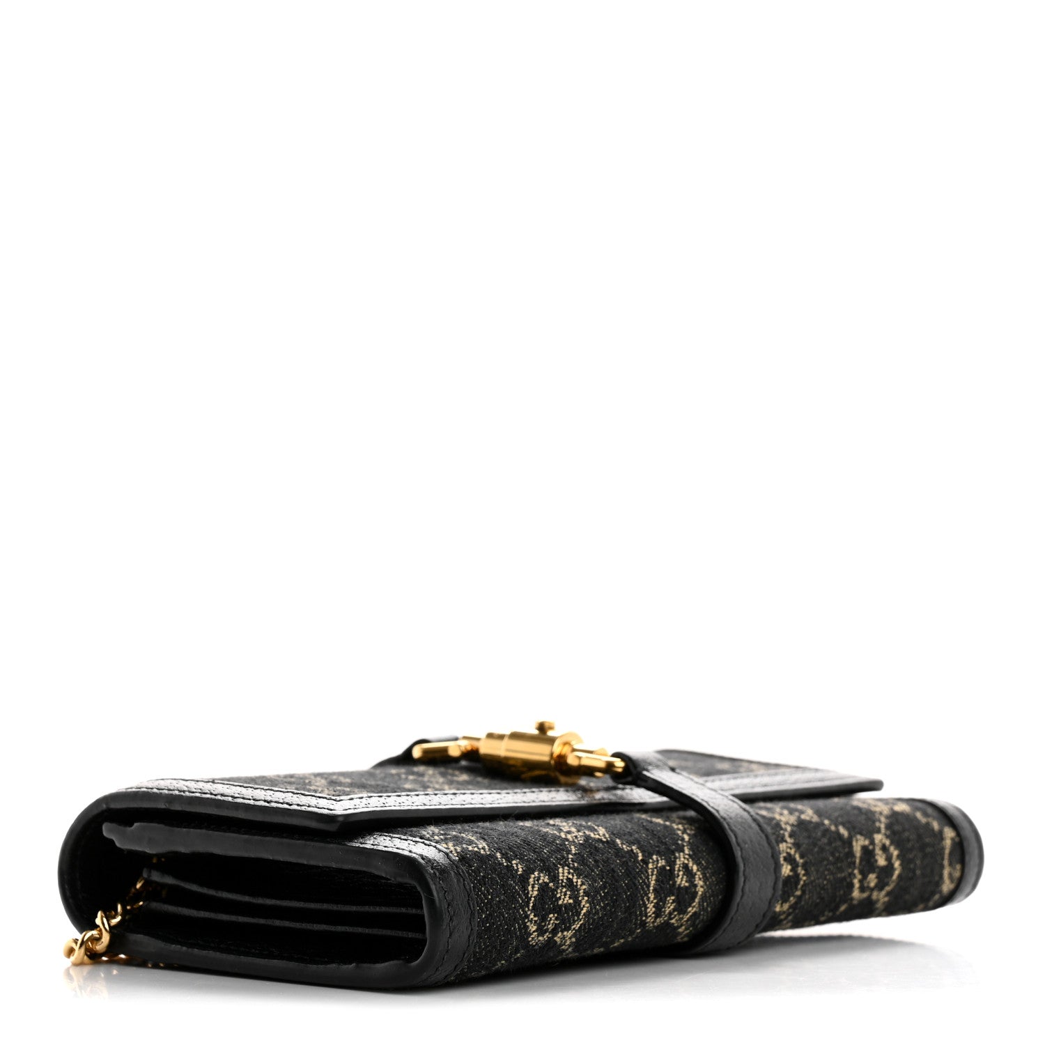 Jacquard Black Denim GG Monogram Textured Dollar Calfskin Jackie 1961 Chain Wallet Black Ivory