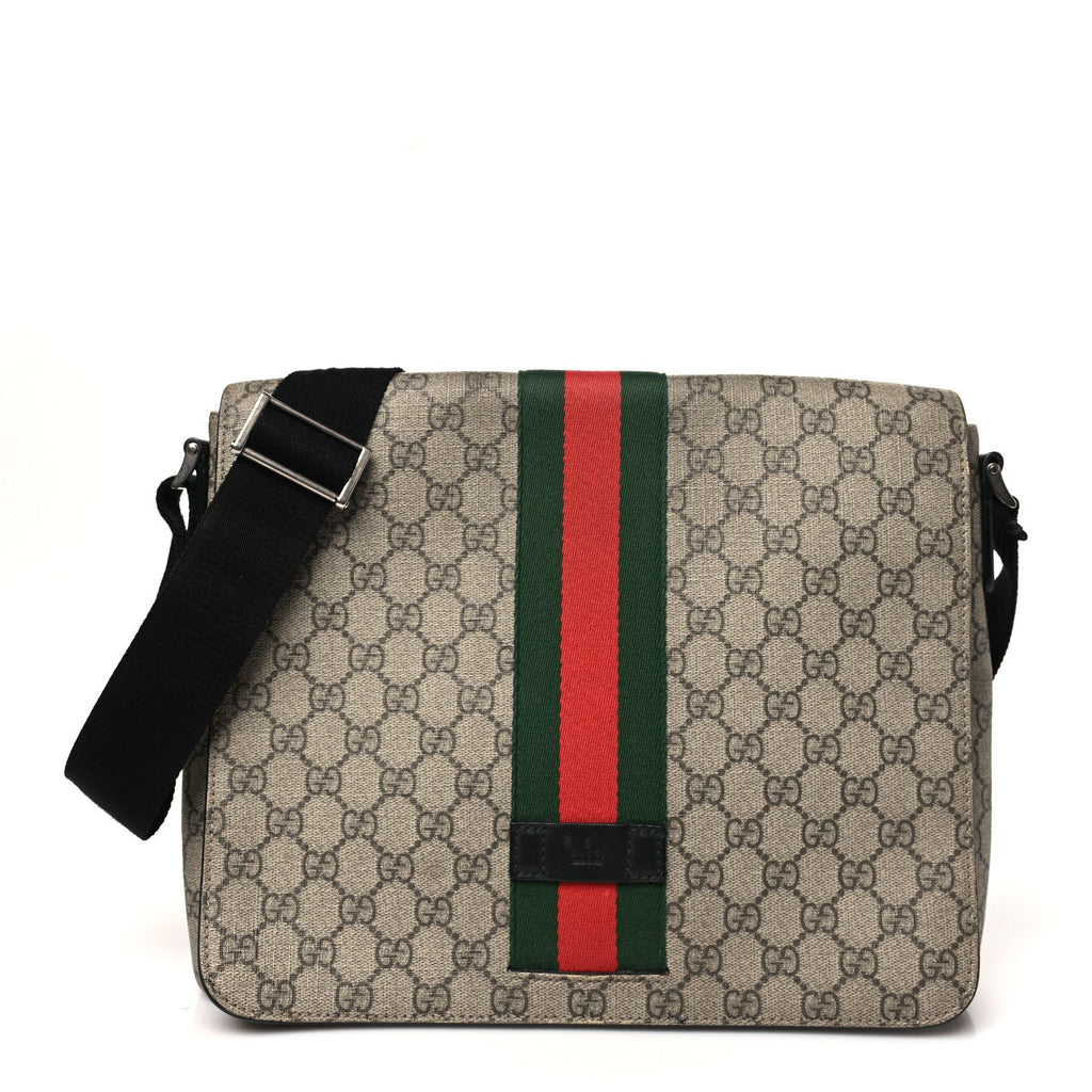 GG Supreme Monogram Web Flap Messenger Bag Black