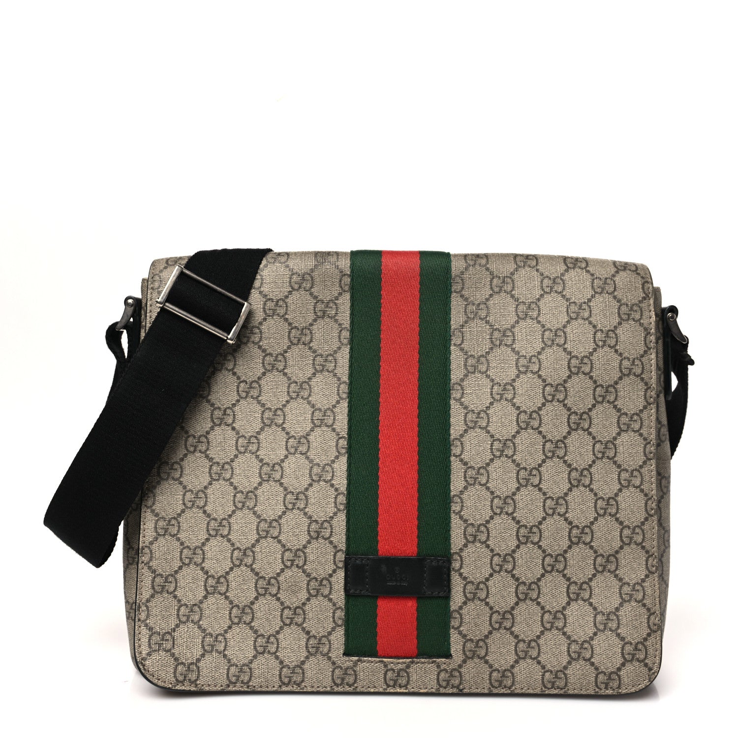 GG Supreme Monogram Web Flap Messenger Bag Black