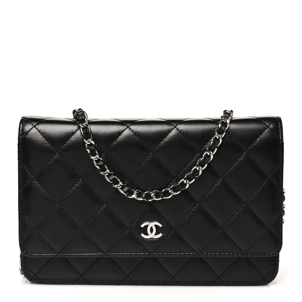 Lambskin Quilted Wallet On Chain WOC Black