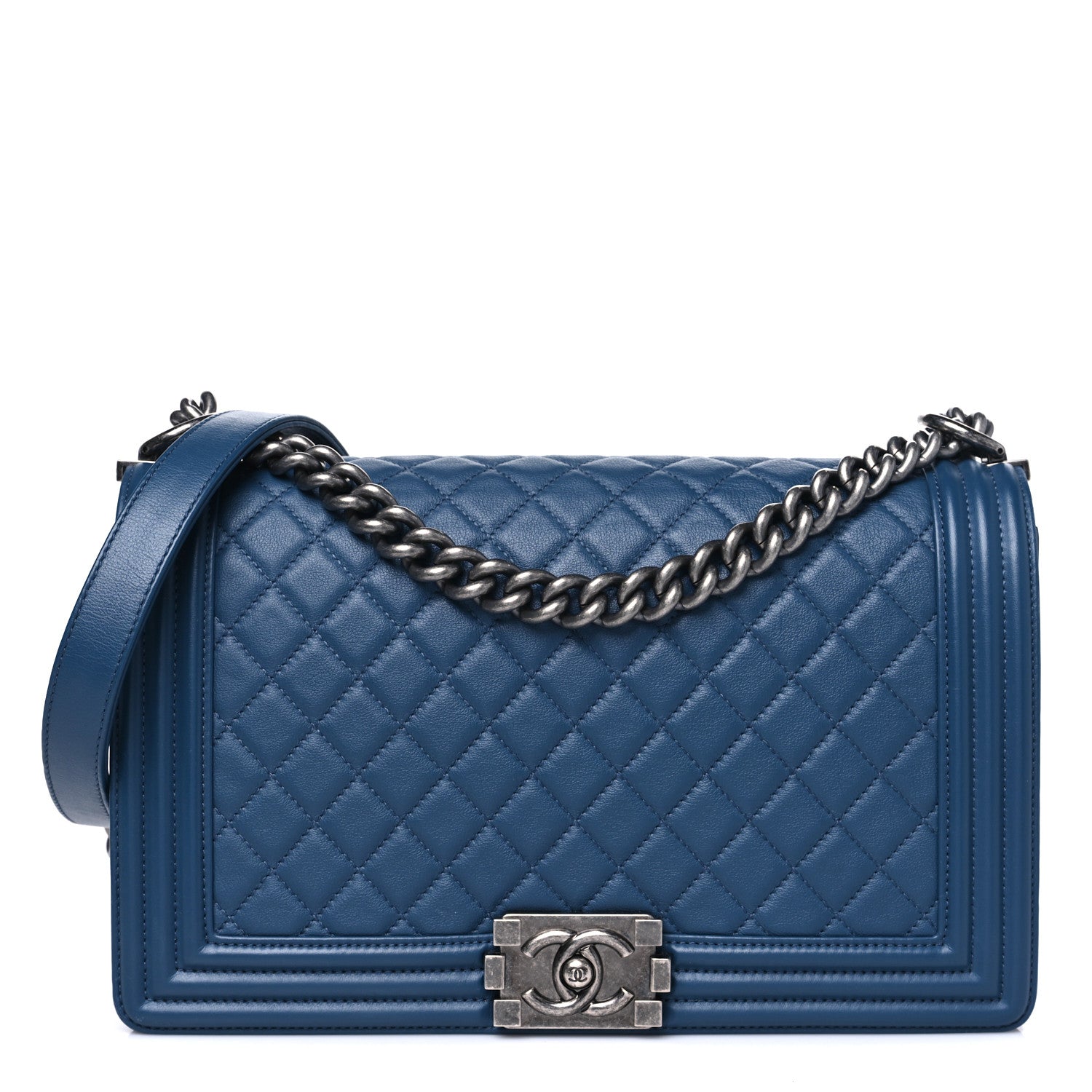 Calfskin Quilted New Medium Boy Flap Dark Blue