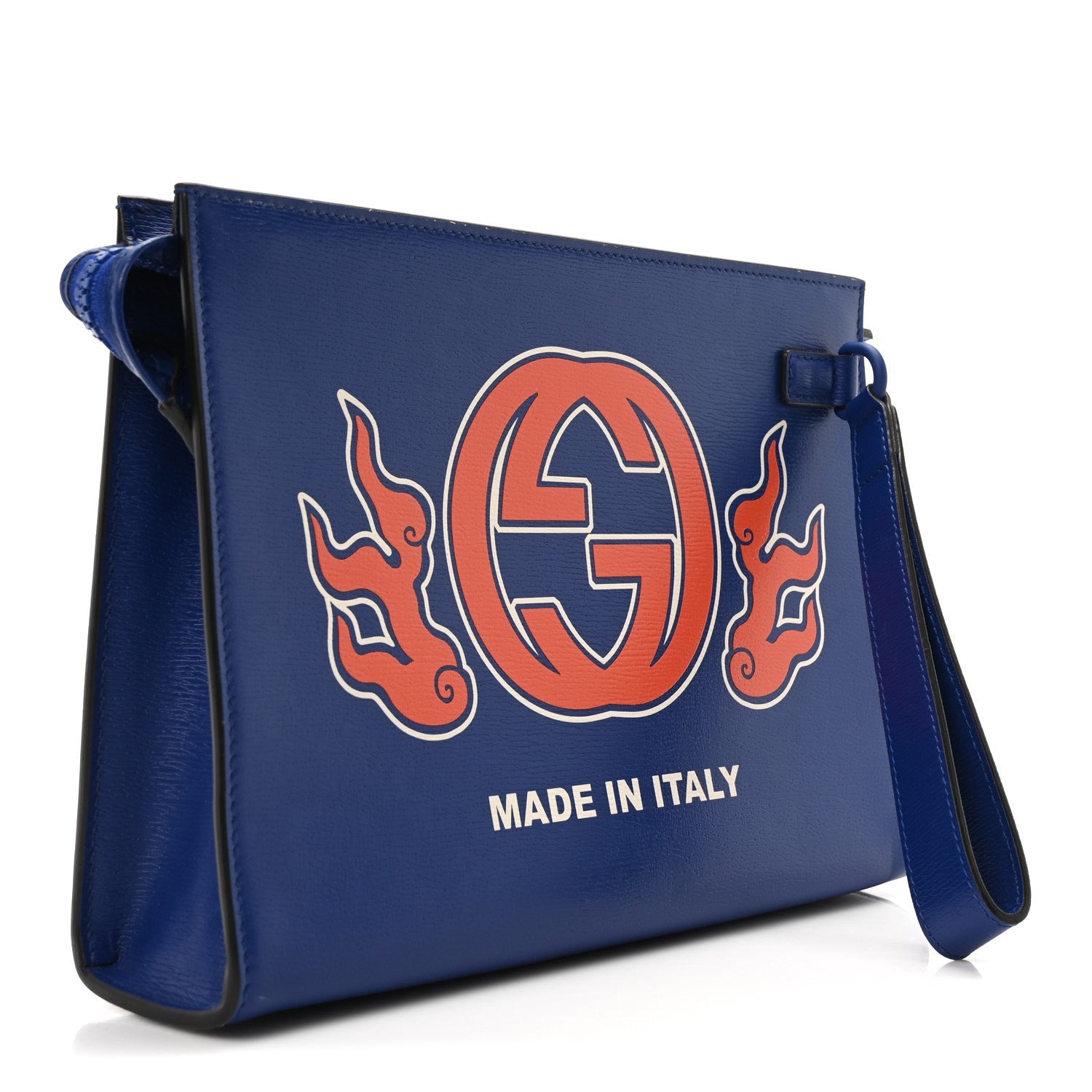 New Shanghai Calfskin Interlocking G Logo Wristlet Pouch Cobalt Blue Orange