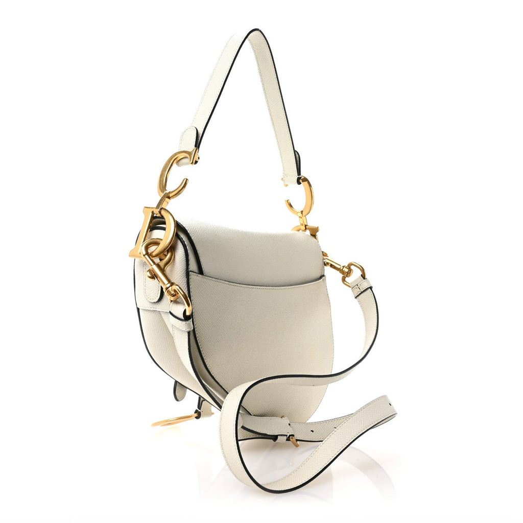 Grained Calfskin Saddle Bag With Strap Latte