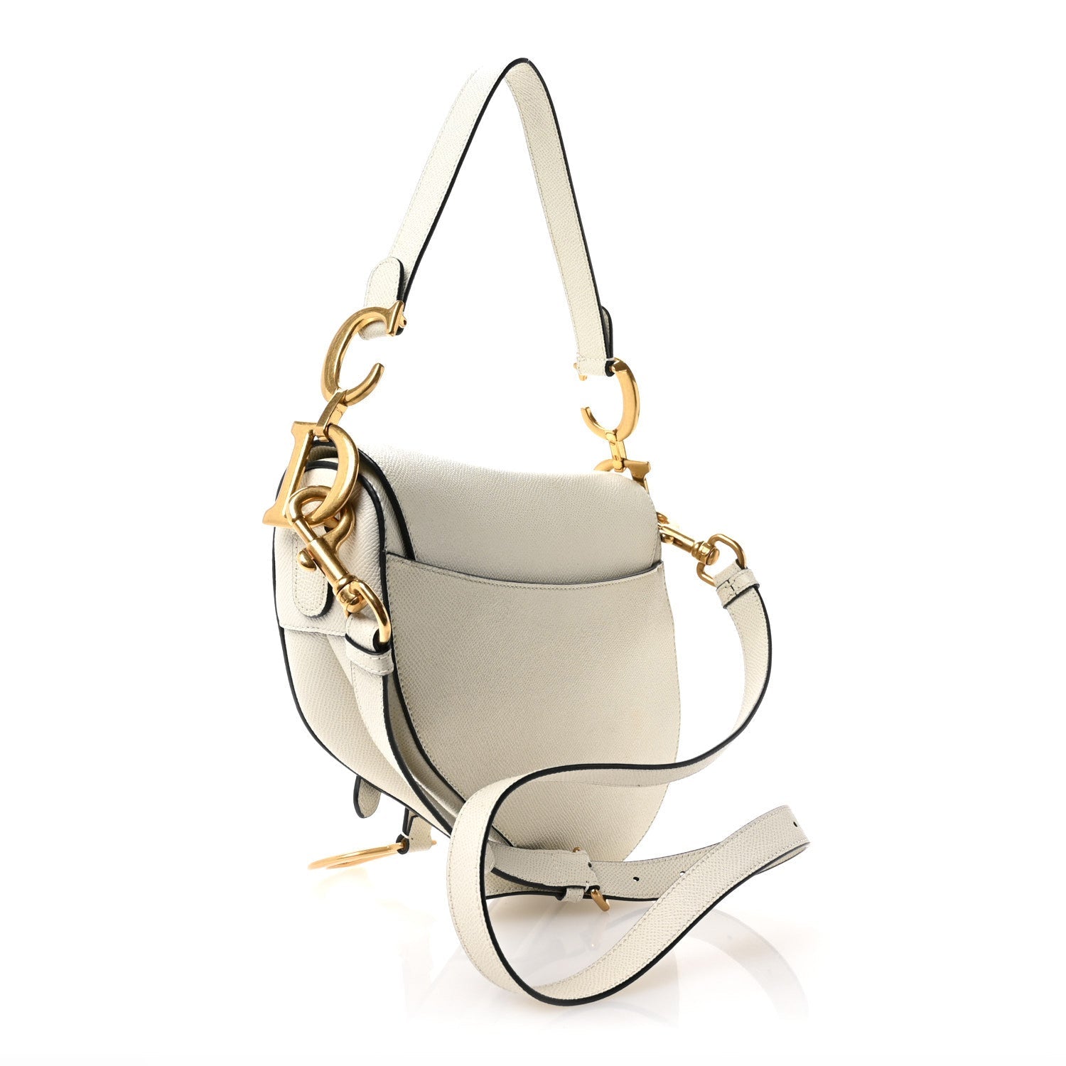 Grained Calfskin Saddle Bag With Strap Latte